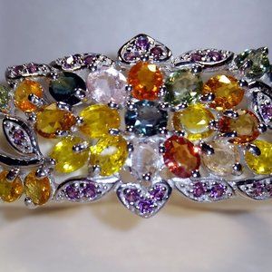 New 16.7ct multi-color sapphire and amethyst sterling silver bangle bracelet